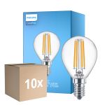 Flerpack 10x Philips Corepro LED Lustre E14 boll Filament Klar 6.5W 806lm - 827 Extra Varm Vit | Ersättare 60W