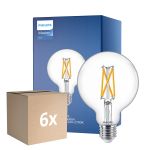 Flerpack 6x Philips MASTER Value LED Globe E27 93mm Filament Klar 5.9W 806lm - 922-927 Extra Varm Vit | Bästa Färgåtergivning - Dimbar - Ersättare 60W