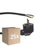 Flerpack 25x Noxion Power Strömkabel Svart - Schuko Europlug + Öppna ändar - 2m - 3 pole 0,75mm2
