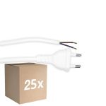 Flerpack 25x Noxion Euro Strömkabel - C7 Europlug + Öppna ändar - Vit 2m - 2 pole 0,75mm2